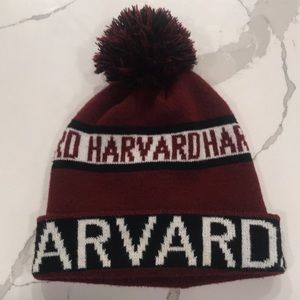 Red Harvard Beanie Pom Pom winter hat